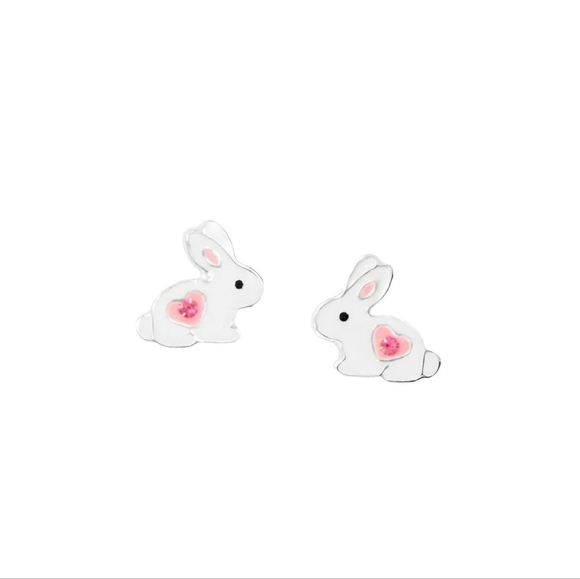 ❤️ RABBIT STERLING SILVER STUD EARRINGS - Picture 1 of 4